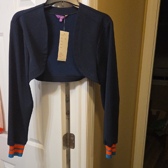 Top Hat Jackets & Blazers - $5/$25-NWT-Navy Cropped Bolero with Bright Stripe Cuffs